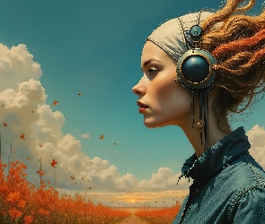 Kobieta, Słuchawki, Rudowłosa