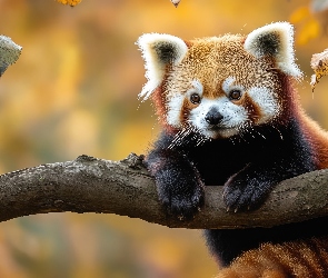 Gałąź, Grafika AI, Jesień, Liście, Pandka ruda