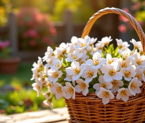 Kwiaty, AI, Koszyk, Wiklinowy, Białe
