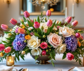 Grafika AI, Świeczki, Kwiaty, Bukiet