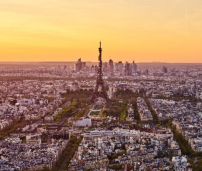 Miasto, Francja, Paryż, Zachód słońca, Wieża Eiffla