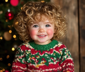 Włosy, Kręcone, Dziecko, Uśmiech