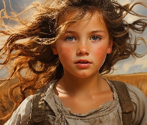 2D, Piegi, Rozwiane, Dziewczynka, Długie, Włosy