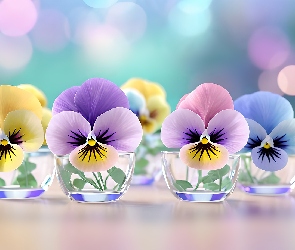 Grafika, Kwiaty, Cztery, Bratki