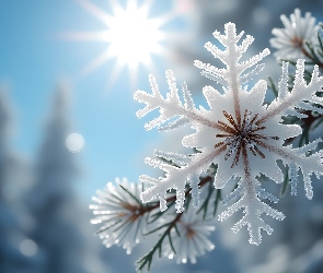 Zima, Grafika, Biała, Śnieżynka