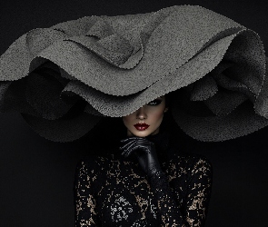 Rękawiczki, Bluzka, Kapelusz, Kobieta, Koronkowa, Czarna