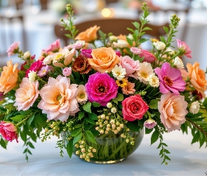 Kwiaty, Grafika AI, Stół, Bukiet, Kolorowe