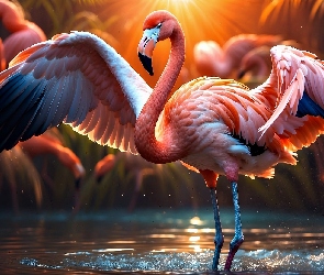 Zachód słońca, Grafika, Flaming