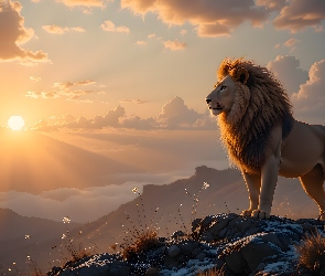 Zachód słońca, Góry, Lew, Skała