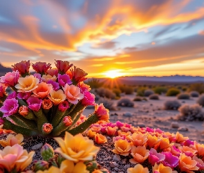 AI, Promienie słońca, Kaktus, Kwiaty