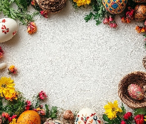 Malowane, Kwiaty, Wielkanoc, Kolorowe, Jasne, Pisanki, Tło, Koszyki