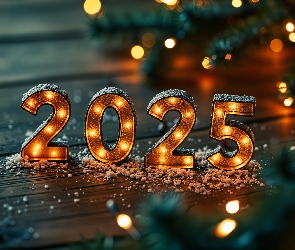 Deski, Grafika, 2025, Nowy Rok, Cyfry, Podświetlone