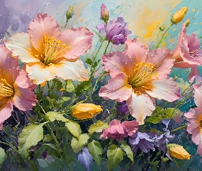 Kwiaty, Grafika, Różowe