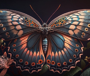 Grafika, Kwiaty, Motyl, Kolorowy, Rozpostarte, Skrzydła