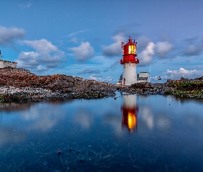 Morze, Lindesnes Lighthouse, Wybrzeże, Odbicie, Latarnia morska, Norwegia, Skały