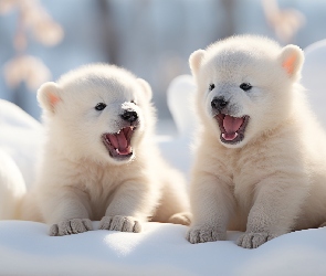 Grafika, Śnieg, Małe, Niedźwiedzie polarne