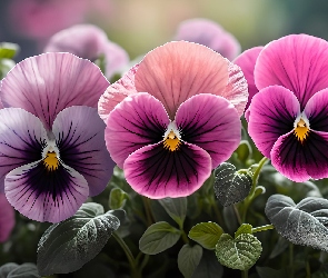 Bratki, Grafika, Listki, Kwiaty, Różowe