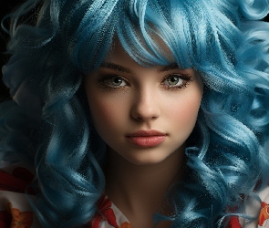 Tło, Ciemne, Niebieskowłosa, Kobieta