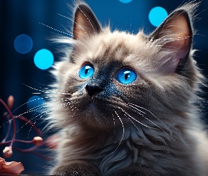 Długowłosy, Oczy, Niebieskie, Kot, Puszysty