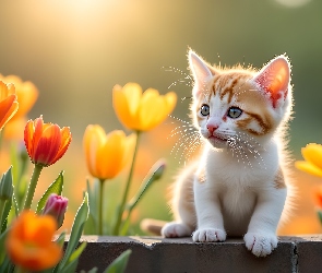 Grafika AI, Kwiaty, Mały, Kot