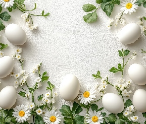 Grafika, Wielkanoc, Jajka, Białe, Kwiaty, Białe