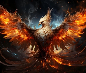 Ognisty, Fantasy, Grafika, Ptak, Feniks