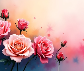 Róże, Grafika, Kwiaty, Pąki, Różowe