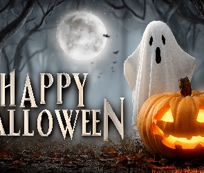 Dynia, Grafika AI, Halloween, Napis, Duch