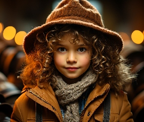Kręcone, Szalik, Kapelusz, Włosy, Dziewczynka
