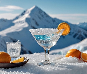 Drink, Pomarańcze, Góry, Zima, Szklanka, Kieliszek