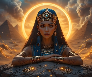 Egipcjanka, Grafika, Piramidy, Skała, Kobieta