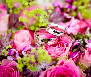 Obrączki, Róże, Kwiaty, Bukiet