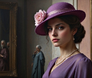 Obrazy, Kapelusz, Kobieta, Fioletowy