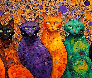 Grafika, Tło, Kolorowe, Koty