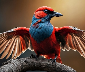 Drzewo, Konar, Kolorowy, Grafika, Skrzydła, Ptak, Rozpostarte