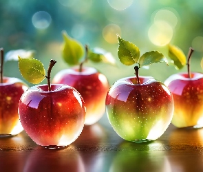Grafika, Owoce, Szklane, Jabłka