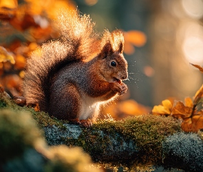 Grafika AI, Gałąź, Wiewiórka, Omszała