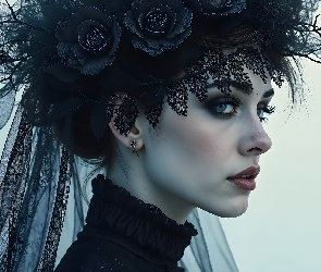 Półprofil, AI, Welon, Czarny, Kobieta