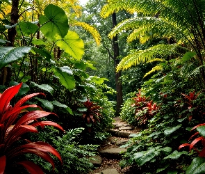 Grafika, Liście, Czerwone, Rośliny, Żółte, Las, Zielone