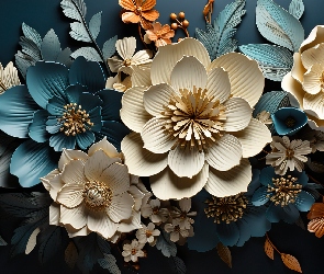 Kwiaty, Grafika, Liście, Kolorowe, 2D