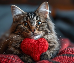 Kot, Koc, Serce, Czerwone, Szary