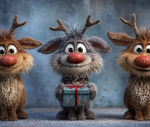 Grafika AI, Prezent, Trzy, Renifery