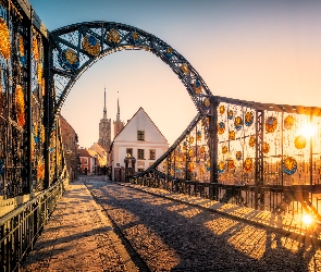 Wrocław, Promienie słońca, Domy, Most Tumski, Polska