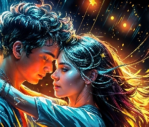 Chłopak, Grafika, Gwiazdy, Para, Dziewczyna