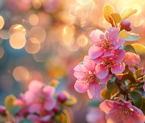 Gałązka, Różowe, Kwiaty, Rozwinięte, Drzewo owocowe