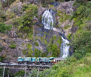Australia, Queensland, Skały, Pociąg, Wodospad, Barron Falls