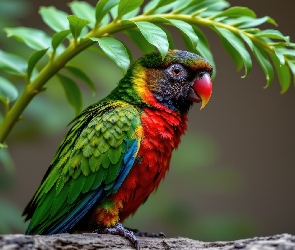 Papuga, Grafika AI, Liść, Ptak, Kolorowa