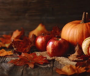 Deski, Liście, Dynie, Jabłka