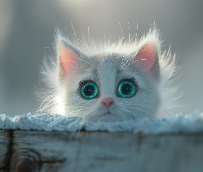 Grafika, Oczy, Biały, Mały, Kot, Zielone