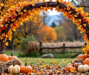 Grafika AI, Liście, Dynie, Łuk